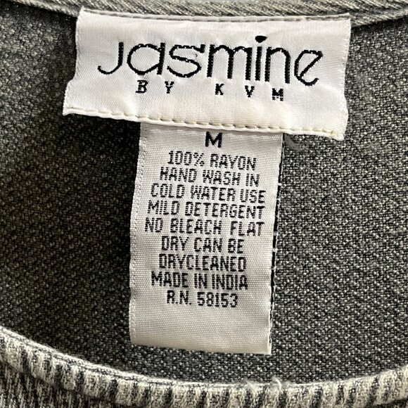 Vintage‎ Jasmine KVM Dress  M Gray Pleated Embroidered Floral Maxi Whimsigoth - Picture 5 of 9